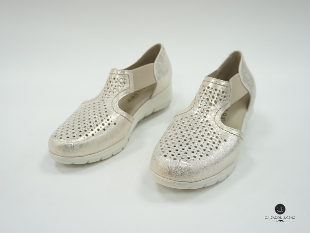 Pitillos Zapatos Mujer Primavera Oro Elásticos -