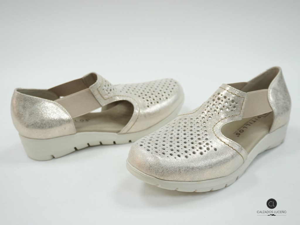 Pitillos Zapatos Mujer Primavera Oro Elásticos -
