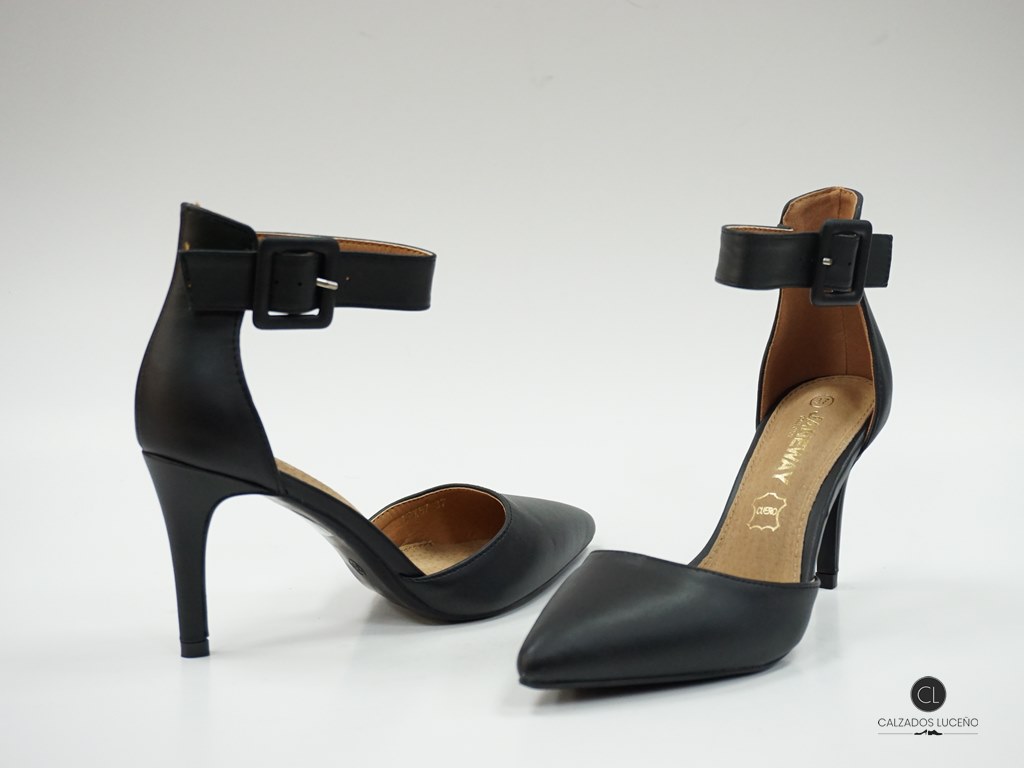 Zapato Mujer Pulsera Tacón Aguja Negro Calzados
