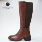 Amarpies Bota Negra Mujer Tacon Bajo Cuero Con Cremallera y Elastico que se Ajusta a la Pierna Modelo AHS29488. Envio Gratis