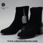 Amarpies Botin Tacon Mujer Licra Negro Modelo AMD27127 Con El Taco en Charol Fabricadas en Antelina Se Adaptan Al Pie.