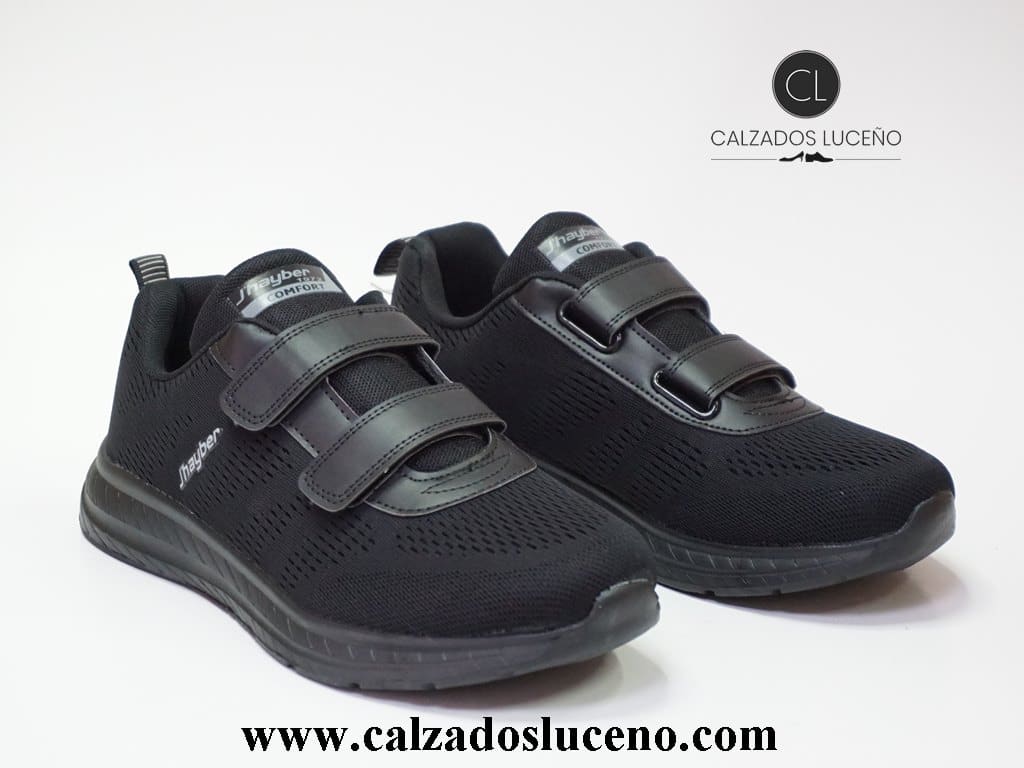 Jhayber Zapatilla Hombre Negra Velcro Ref ZA61583 Color Negro * Empeine Textil Transpirable * Suela Antideslizante * Plantilla Confort Foan * Suela Antideslizante * Cierre Velcros