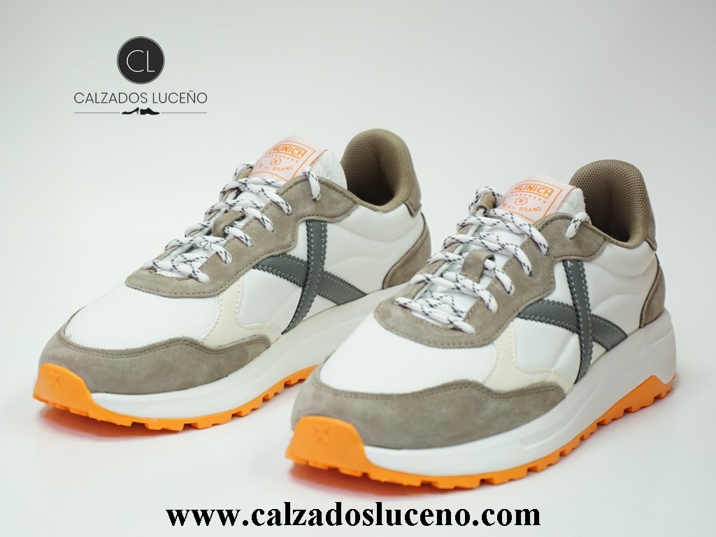 Munich Zapatilla Deportiva Hombre Babel Modelo 4599013 Color Blanco Beige Con Suela Naranja portes gratis