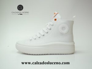 Refresh Bota Lona Plataforma Mujer Blanca Modelo 175062 Fabricadas en Textil Transpirable Con La Puntera de Goma Con Cordones y Cremallera Lateral Con Suela Antideslizantes