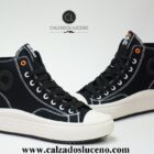 Refresh Bota Lona Plataforma Mujer Negra y Blanca Modelo 175062 Fabricadas en Textil Transpirable Con La Puntera de Goma Con Cordones y Cremallera Lateral Con Suela portes gratis