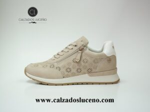 Refresh Zapato Deportivo Mujer Cremallera Color Beige Modelo 175131, Con Un Diseño Muy Atractivo Y Una Comodidad Superior Fabricadas En Microfibra Transpirable, Suela Antideslizante y Plantilla Extraible