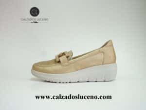 Mysoft Mocasin Mujer Beige Cuña Con Empeine Picado y Suela Antideslizante Modelo 26M315. Envio Gratis!!